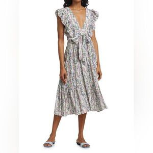BYTIMO (Norway) Floral V-Neck Wrap Midi Dress Sz L
